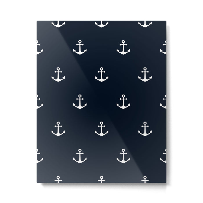 Dark Blue Anchor Pattern Metal Print Gallery Image 1