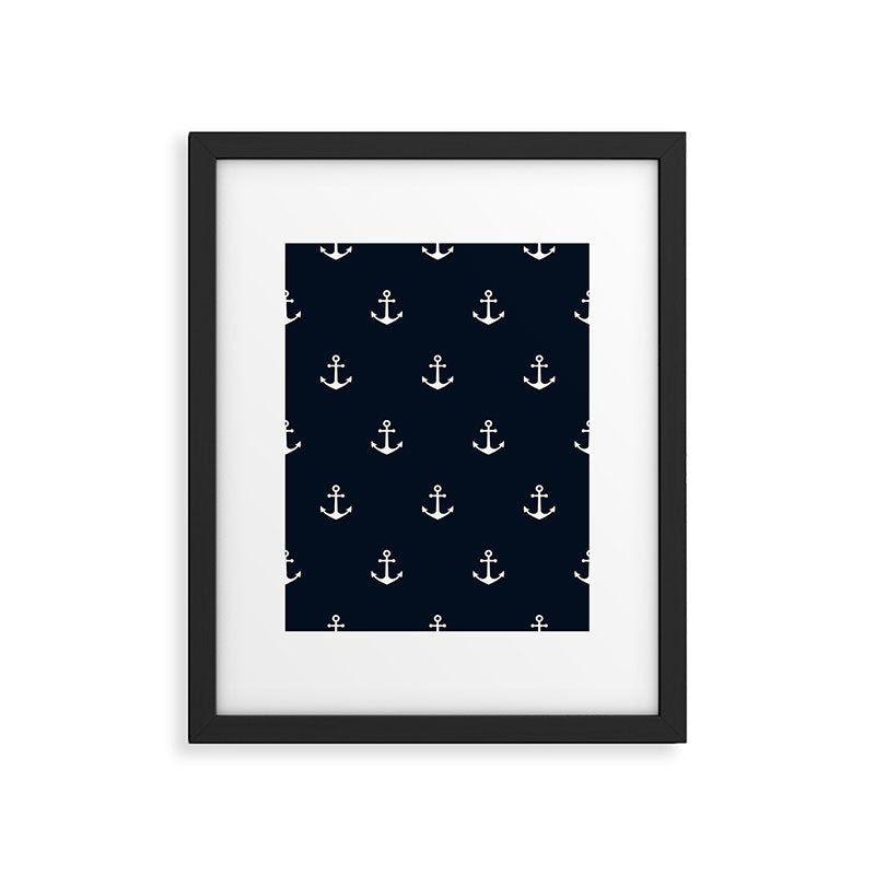 Dark Blue Anchor Pattern Framed Art Print Gallery Image 6