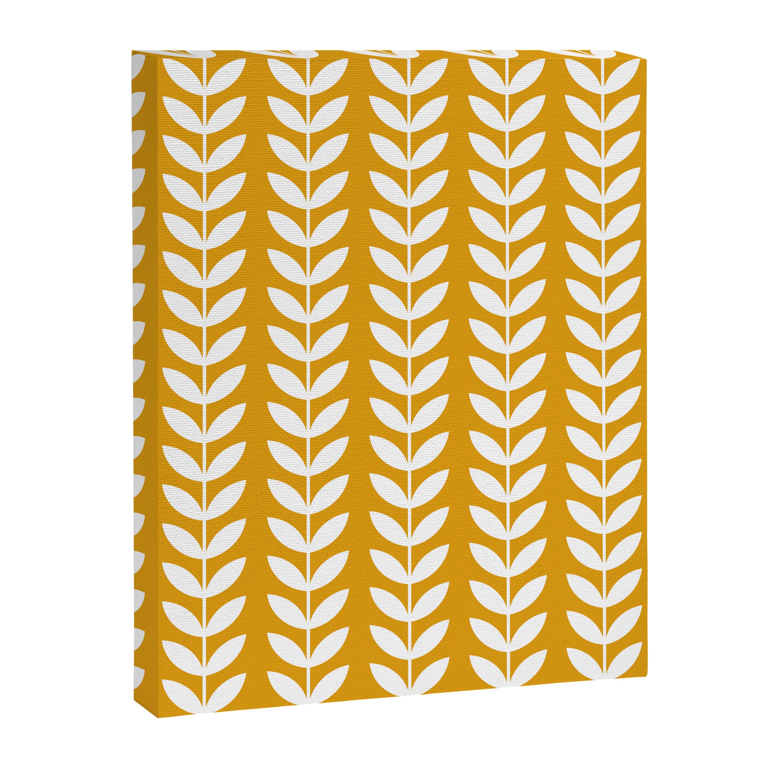 Mustard and White Scandinavian leaves pattern Canvas Print Gallery Image 8