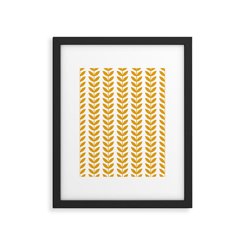 Mustard Scandinavian leaves pattern Framed Art Print Gallery Image 6