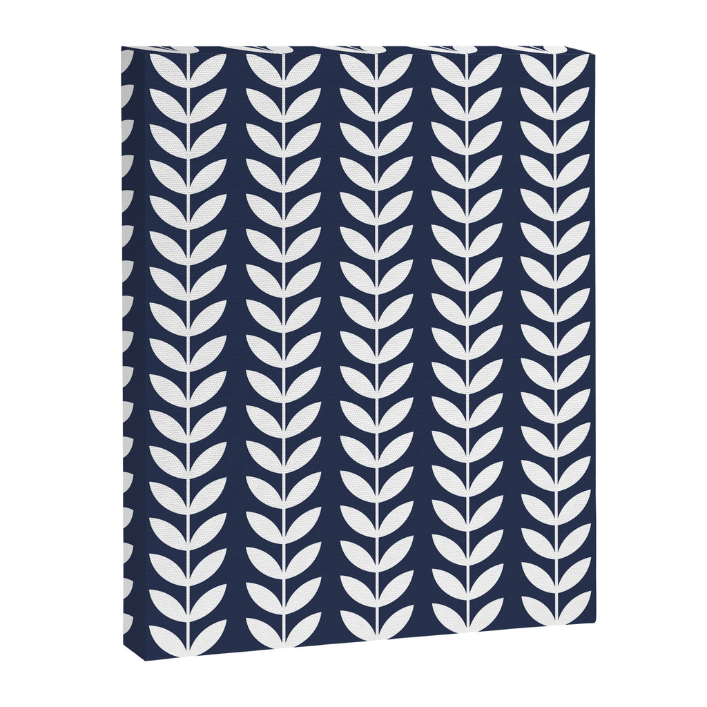 Navy Blue and White Scandinavian leaves pattern Canvas Print Gallery Image 8