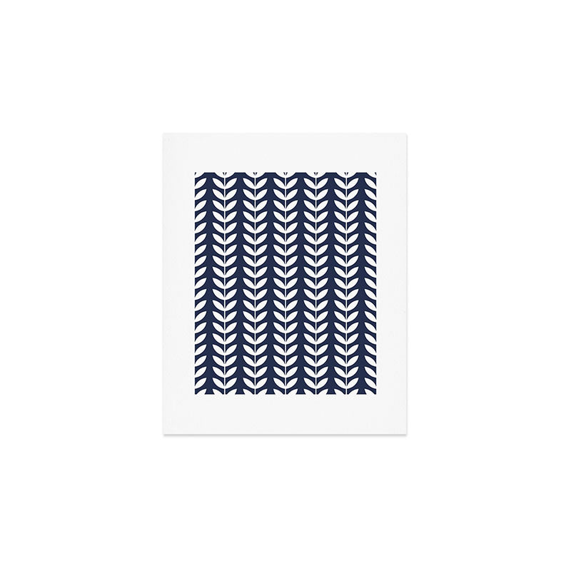 Navy Blue and White Scandinavian leaves pattern Art Print Gallery Image 1