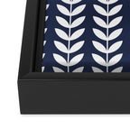 Navy Blue and White Scandinavian leaves pattern Framed Canvas Print Gallery Image 3