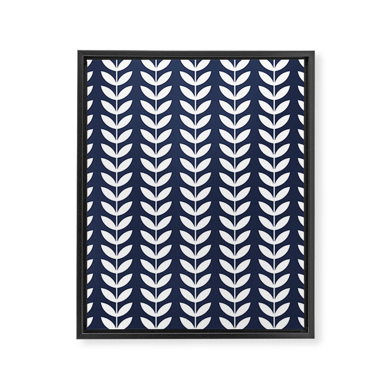 Navy Blue and White Scandinavian leaves pattern Framed Canvas Print Gallery Image 8