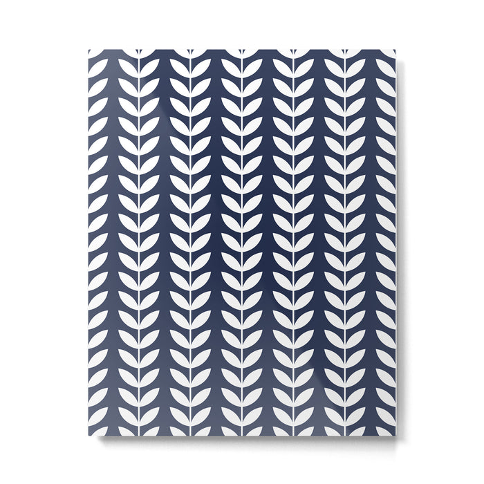 Navy Blue and White Scandinavian leaves pattern Metal Print Gallery Image 1