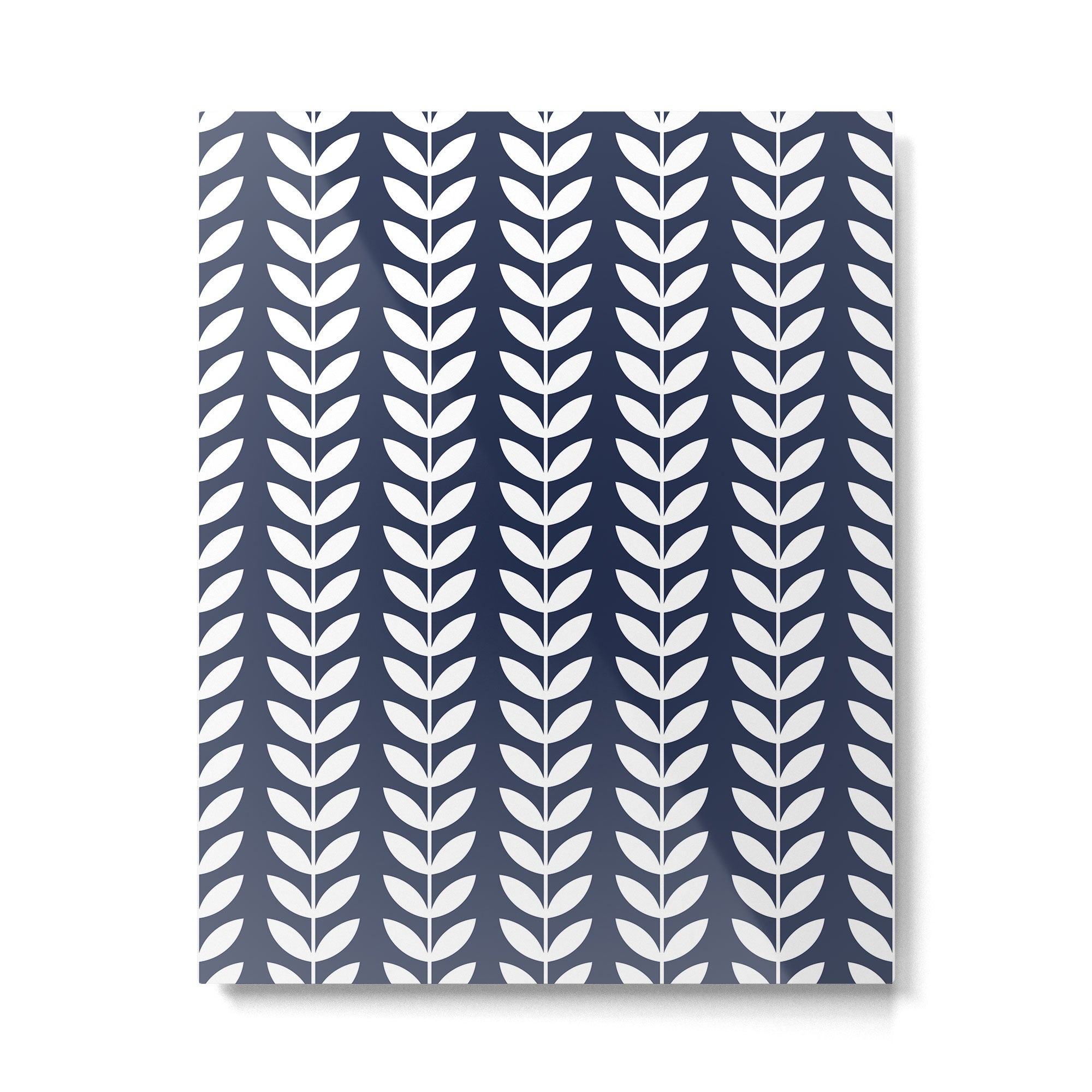 Navy Blue and White Scandinavian leaves pattern Metal Print Gallery Image 6