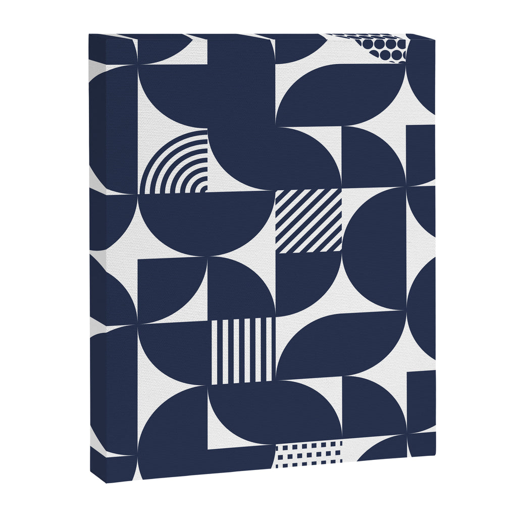 Navy Blue Mid Century Bauhaus Semi Circle Pattern Canvas Print Gallery Image 8