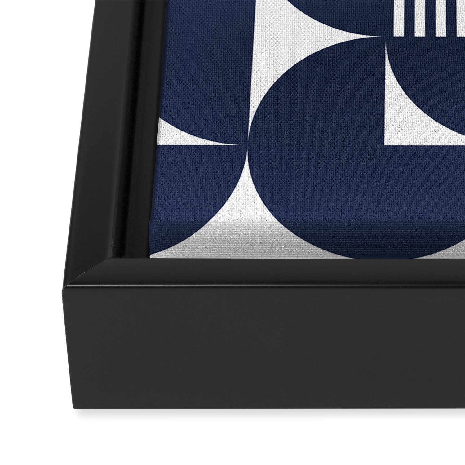 Navy Blue Mid Century Bauhaus Semi Circle Pattern Framed Canvas Print Gallery Image 3