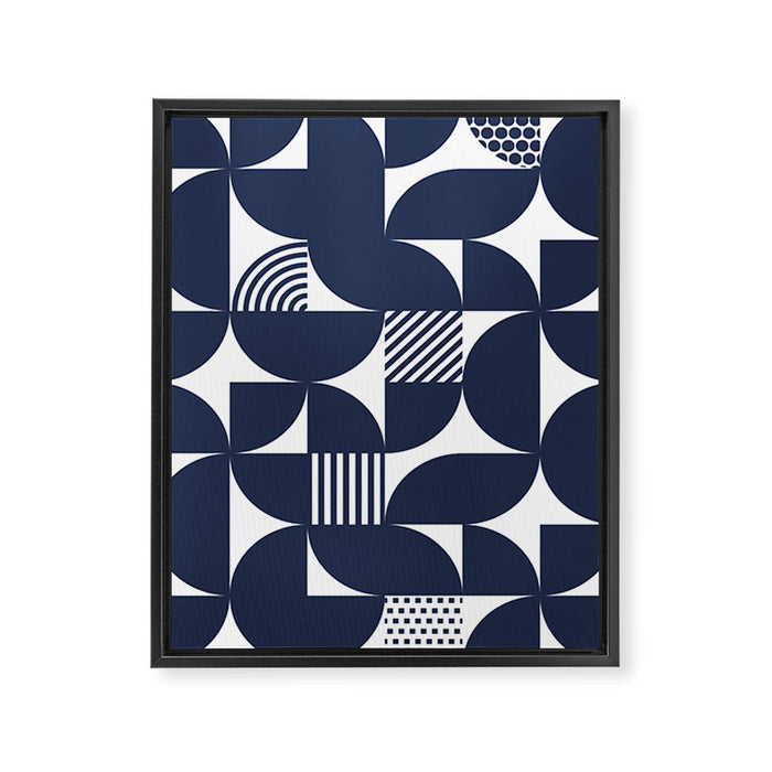 Navy Blue Mid Century Bauhaus Semi Circle Pattern Framed Canvas Print Gallery Image 1