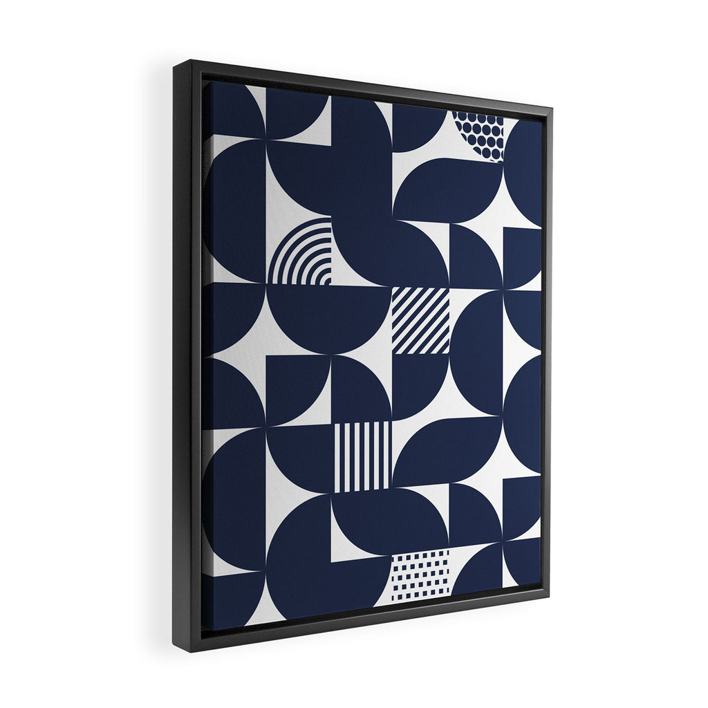 Navy Blue Mid Century Bauhaus Semi Circle Pattern Framed Canvas Print Gallery Image 2