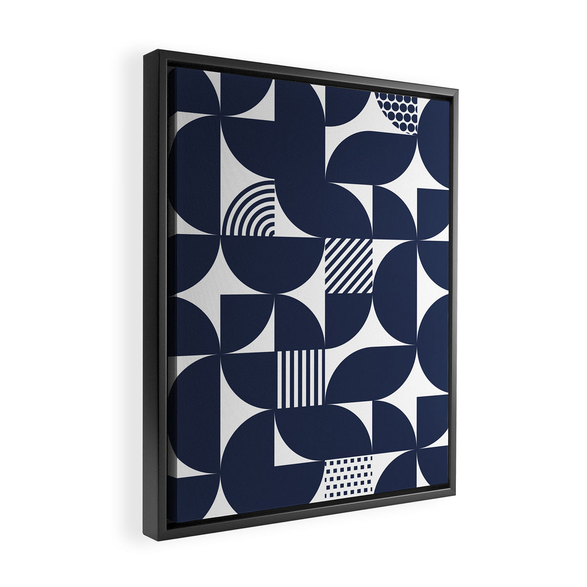 Navy Blue Mid Century Bauhaus Semi Circle Pattern Framed Canvas Print Gallery Image 2