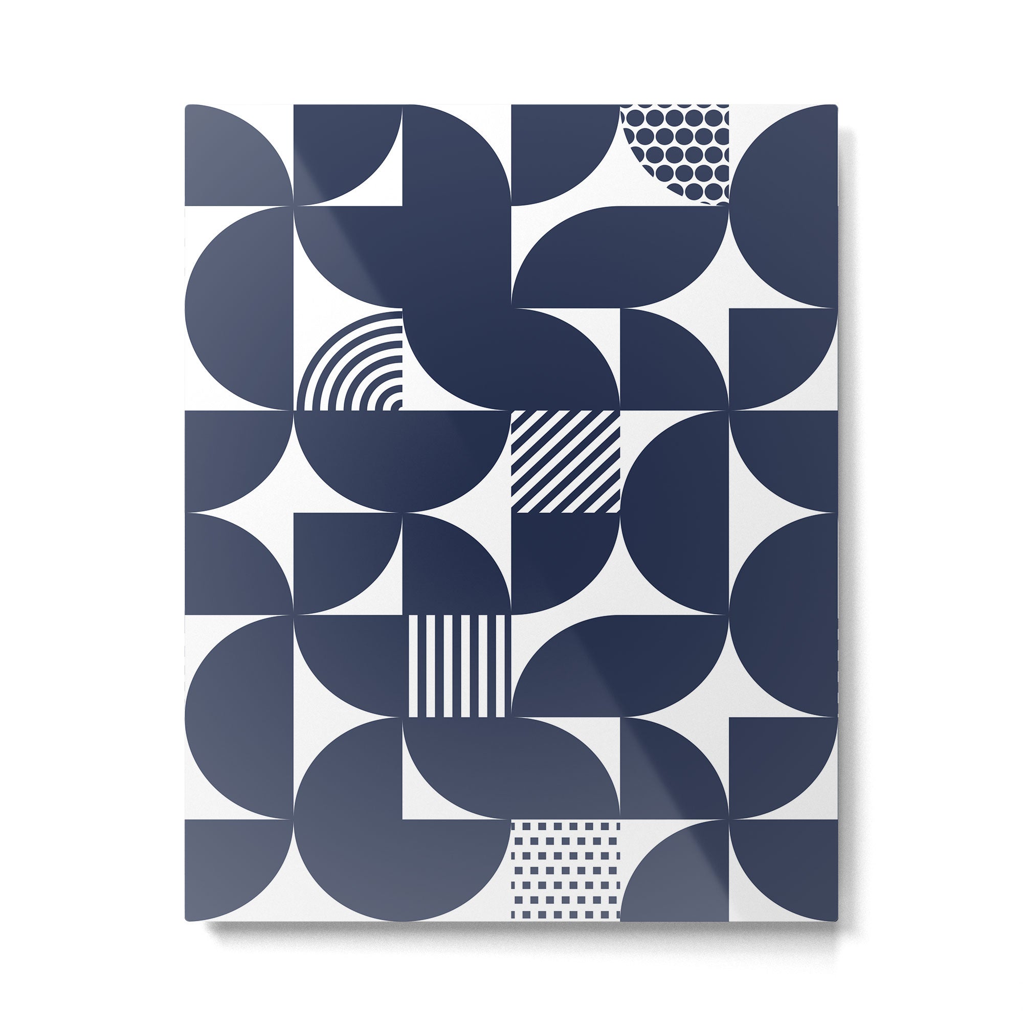 Navy Blue Mid Century Bauhaus Semi Circle Pattern Metal Print Gallery Image 6
