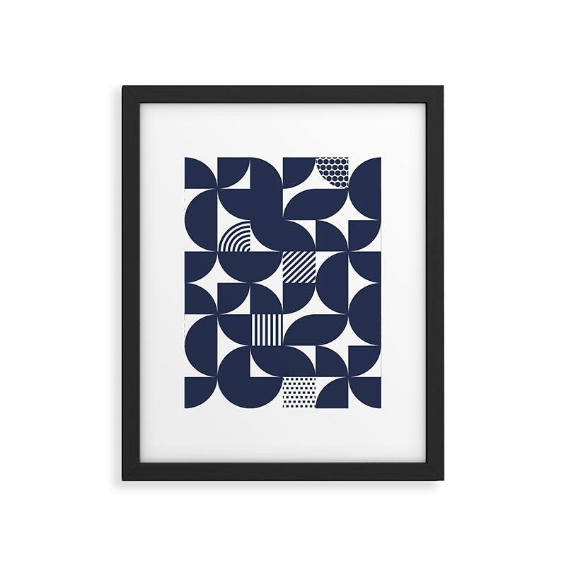 Navy Blue Mid Century Bauhaus Semi Circle Pattern Framed Art Print Gallery Image 6