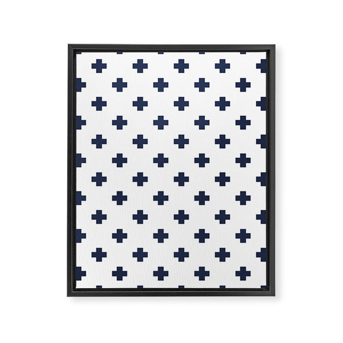 Navy Blue Swiss Cross Pattern Framed Canvas Print Gallery Image 1