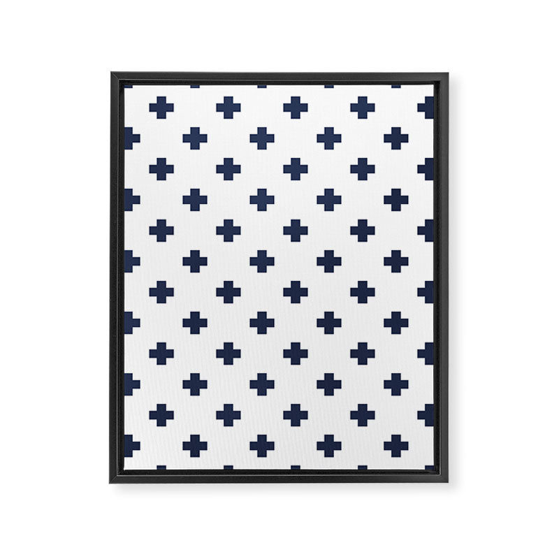 Navy Blue Swiss Cross Pattern Framed Canvas Print Gallery Image 8