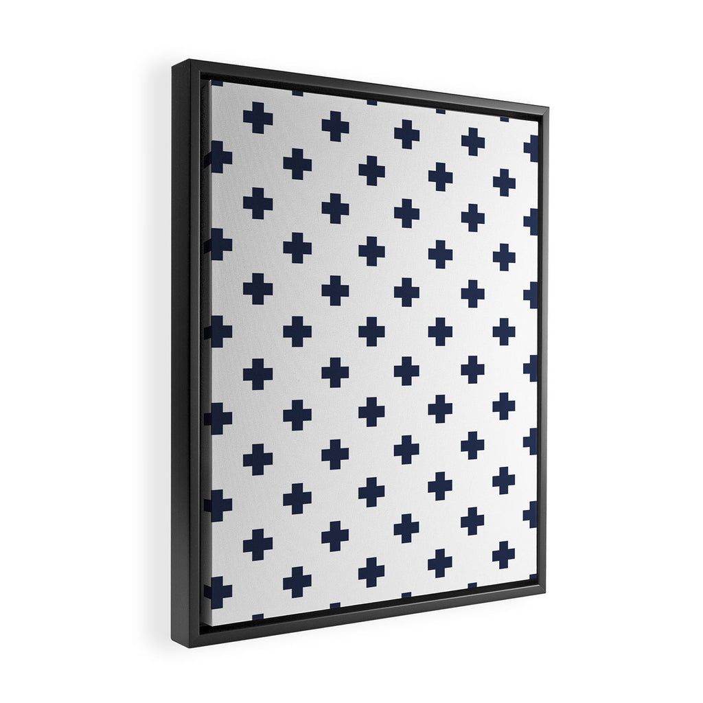 Navy Blue Swiss Cross Pattern Framed Canvas Print Gallery Image 2