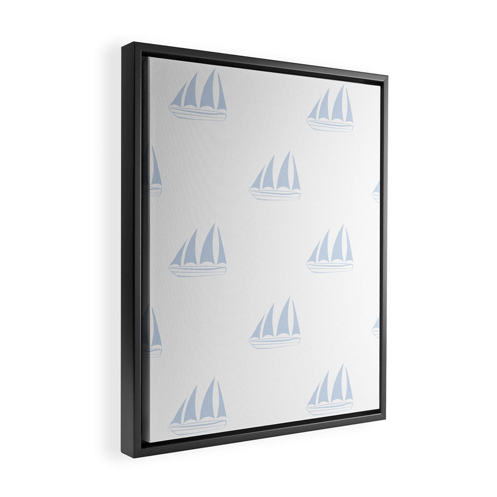 Pale Blue Sailboat Pattern Framed Canvas Print Gallery Image 2