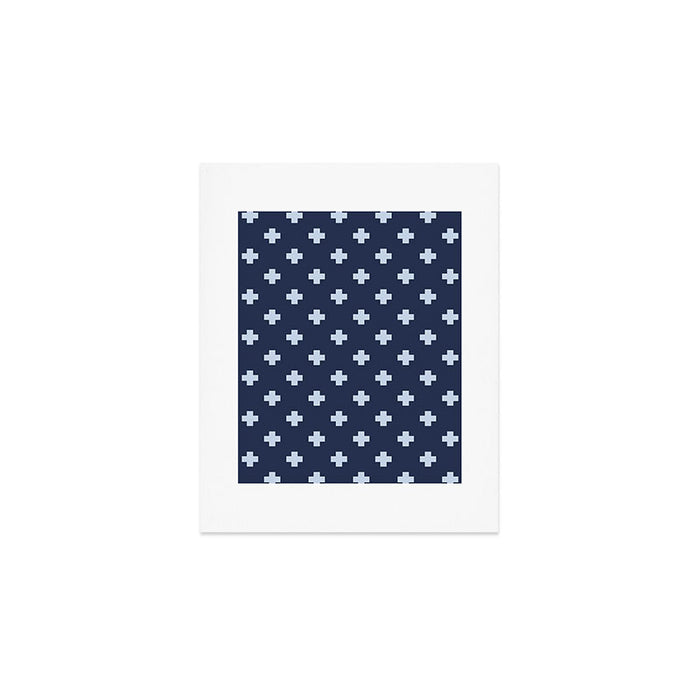 Pale Blue Swiss Cross Pattern on Navy Blue background Art Print Gallery Image 1