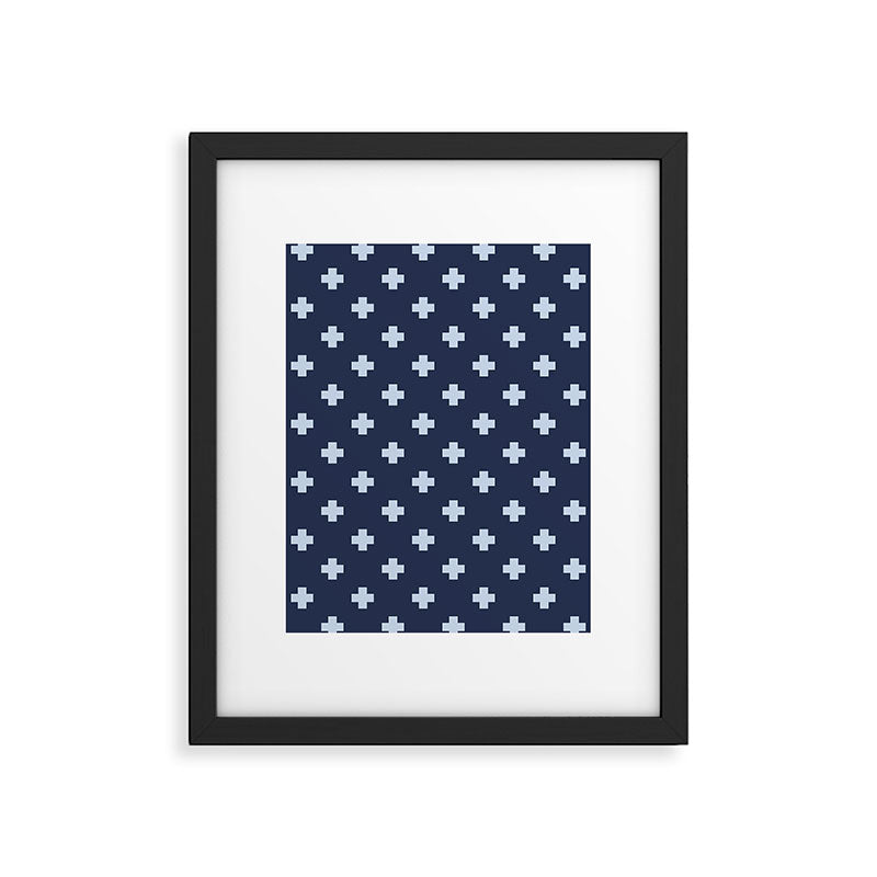 Pale Blue Swiss Cross Pattern on Navy Blue background Framed Art Print Gallery Image 6