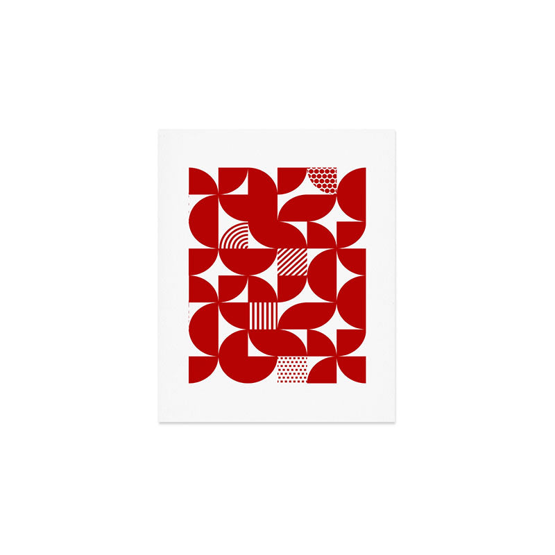 Red Mid Century Bauhaus Semi Circle Pattern Art Print Gallery Image 1
