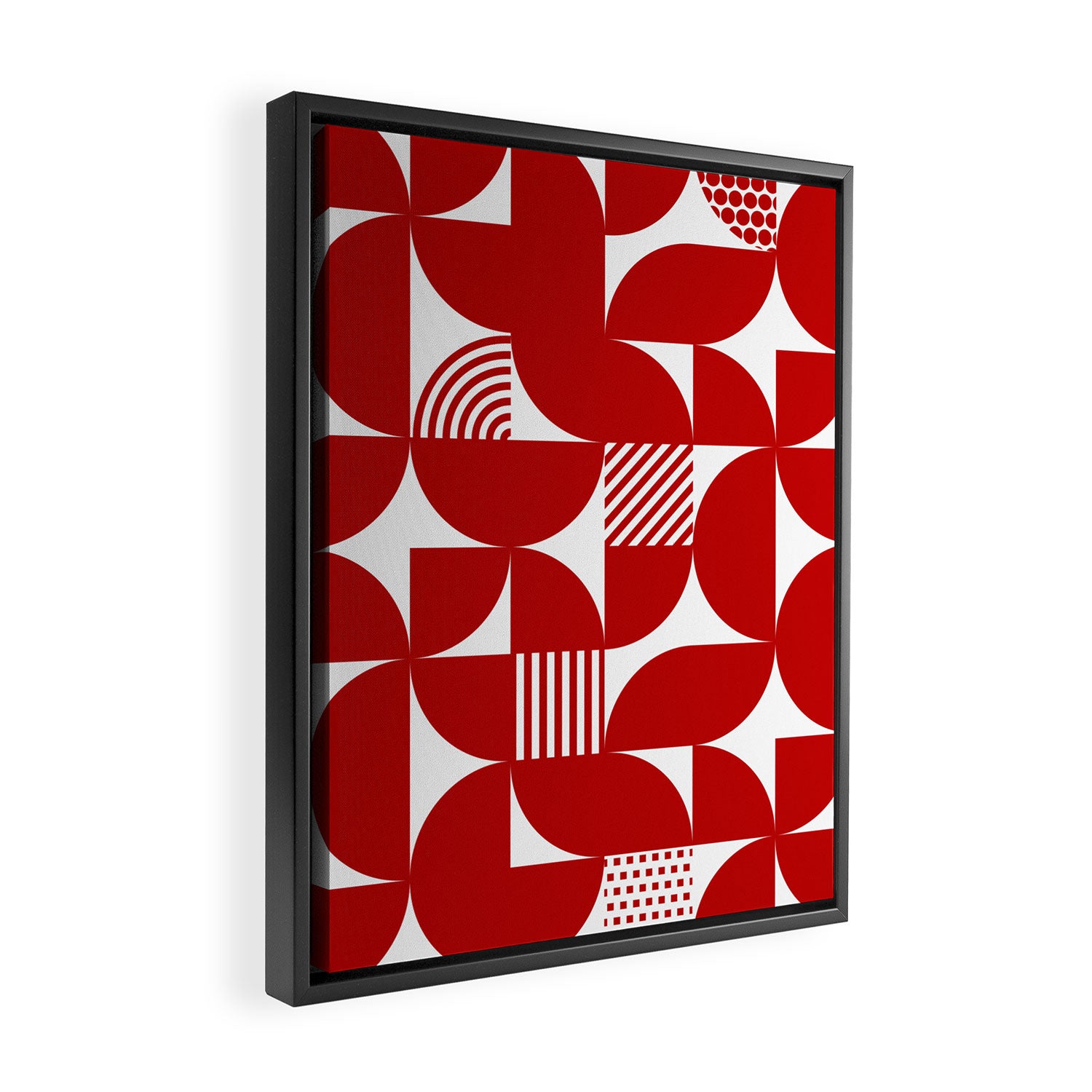 Red Mid Century Bauhaus Semi Circle Pattern Framed Canvas Print Gallery Image 2