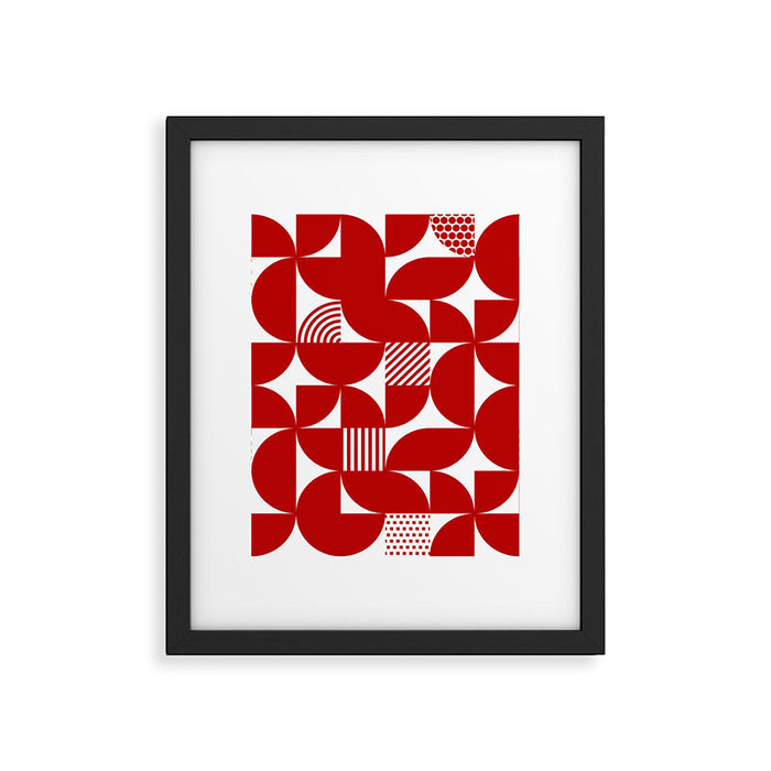 Red Mid Century Bauhaus Semi Circle Pattern Framed Art Print Gallery Image 1