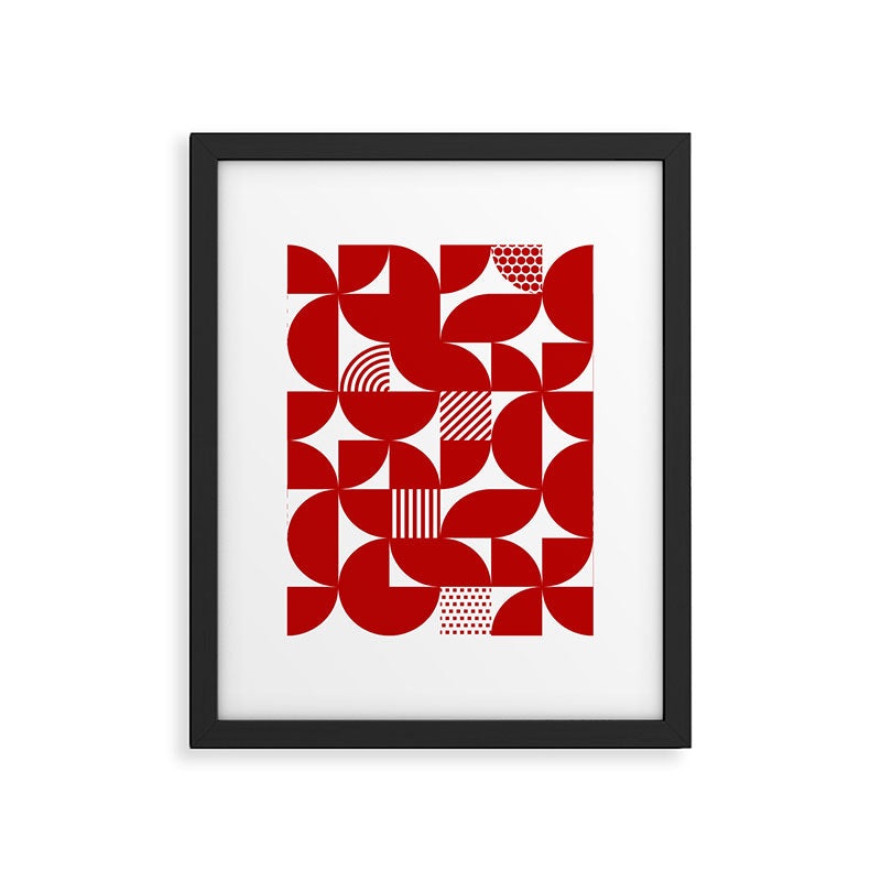 Red Mid Century Bauhaus Semi Circle Pattern Framed Art Print Gallery Image 6
