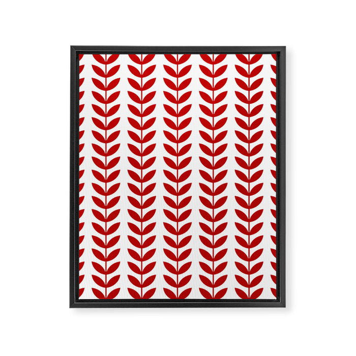 Red Scandinavian leaves pattern Framed Canvas Print Gallery Image 1