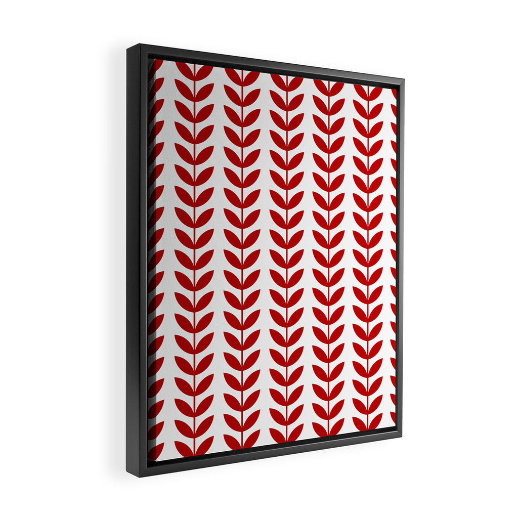Red Scandinavian leaves pattern Framed Canvas Print Gallery Image 2