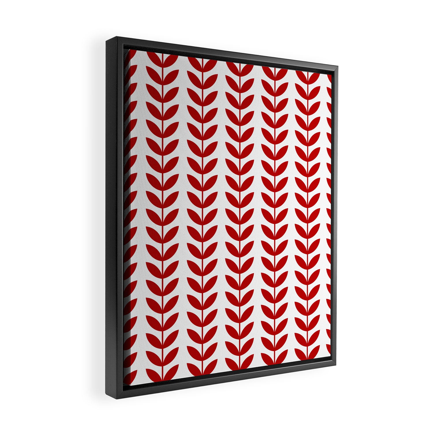 Red Scandinavian leaves pattern Framed Canvas Print Gallery Image 2