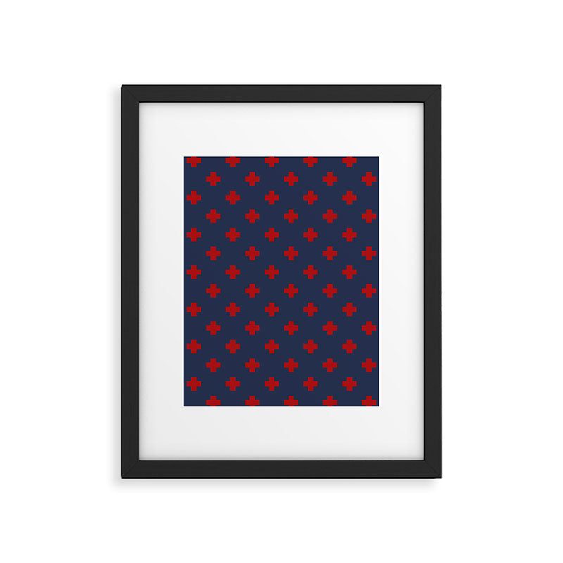 Red Swiss Cross Pattern on Navy Blue background Framed Art Print Gallery Image 6