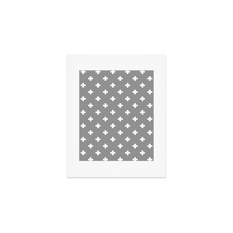 White Swiss Cross Pattern on Light Grey background Art Print Gallery Image 1