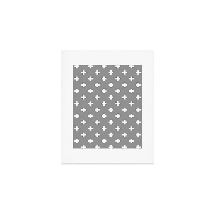 White Swiss Cross Pattern on Light Grey background Art Print Gallery Image 1