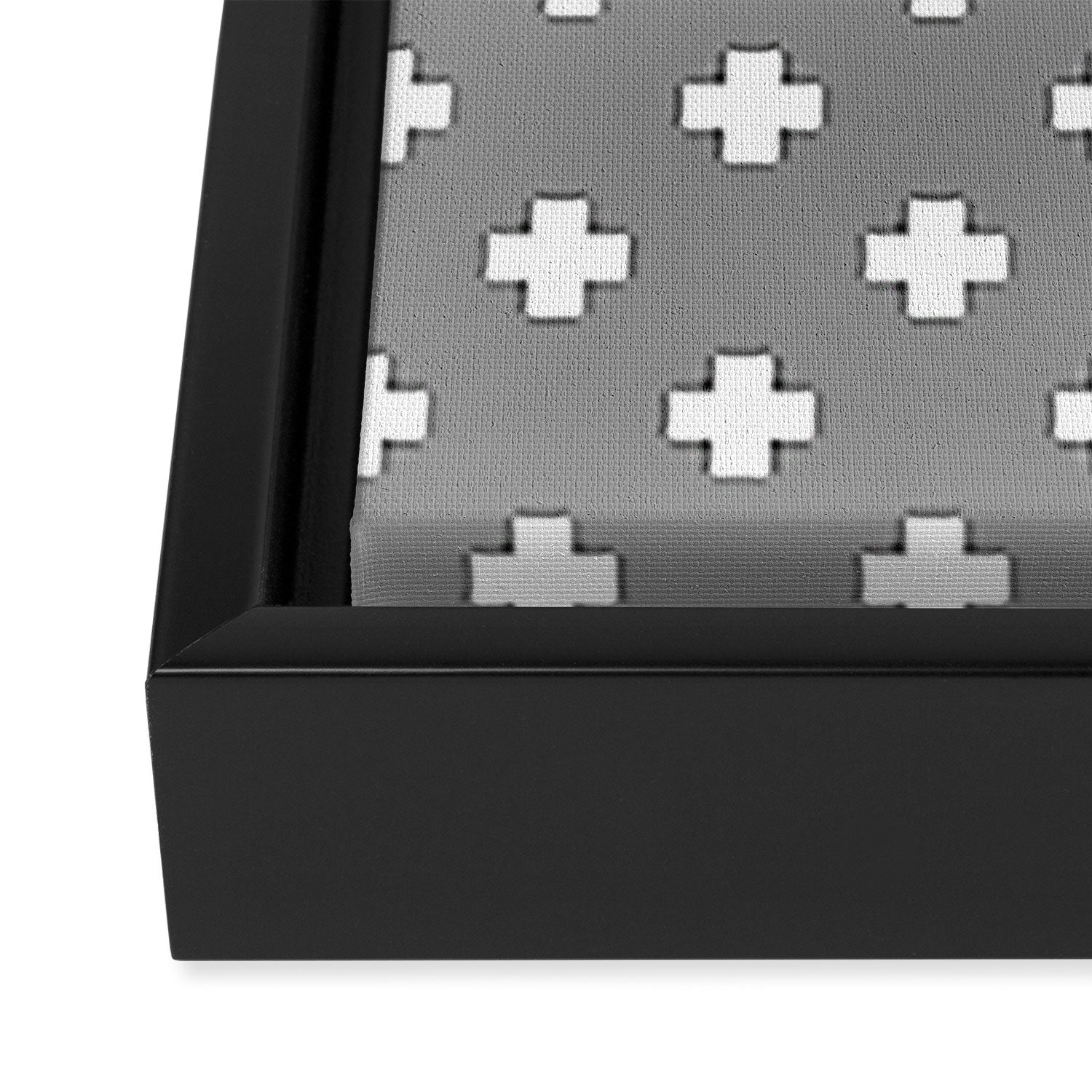 White Swiss Cross Pattern on Light Grey background Framed Canvas Print Gallery Image 3