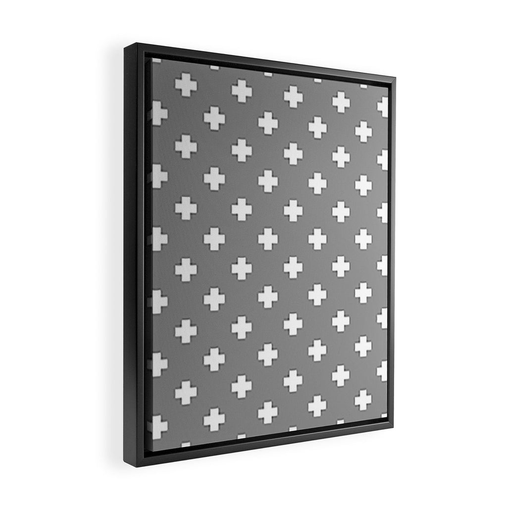 White Swiss Cross Pattern on Light Grey background Framed Canvas Print Gallery Image 2