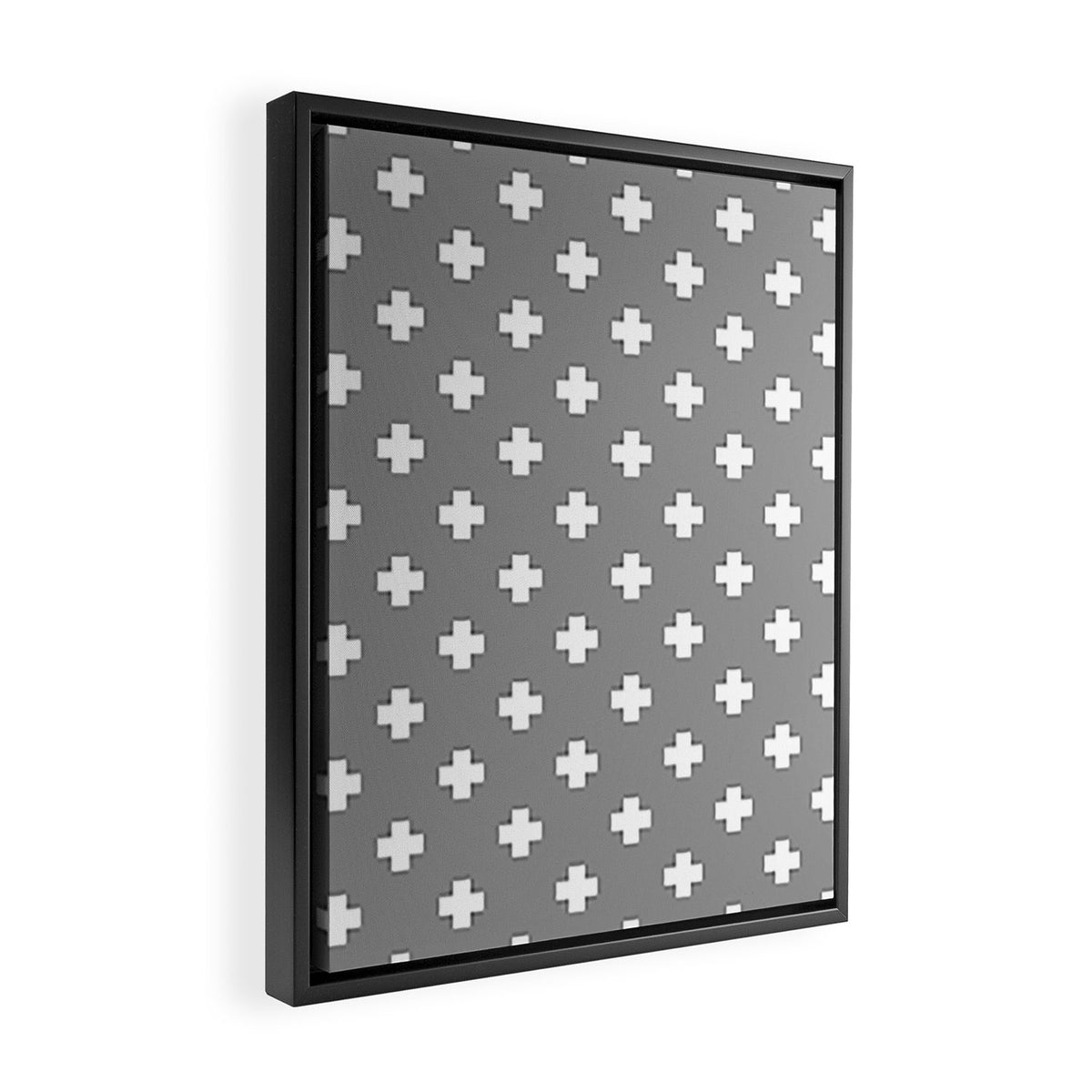 White Swiss Cross Pattern on Light Grey background Framed Canvas Print Gallery Image 2
