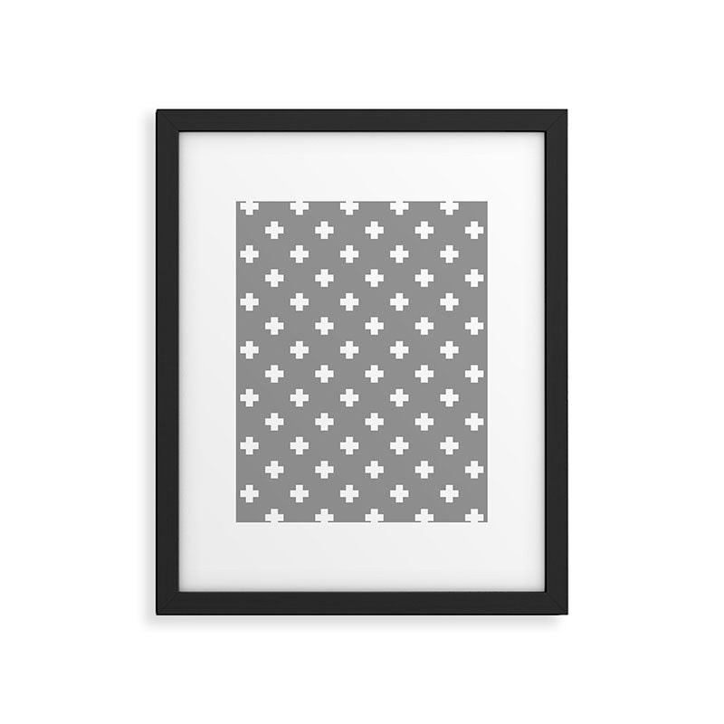 White Swiss Cross Pattern on Light Grey background Framed Art Print Gallery Image 6