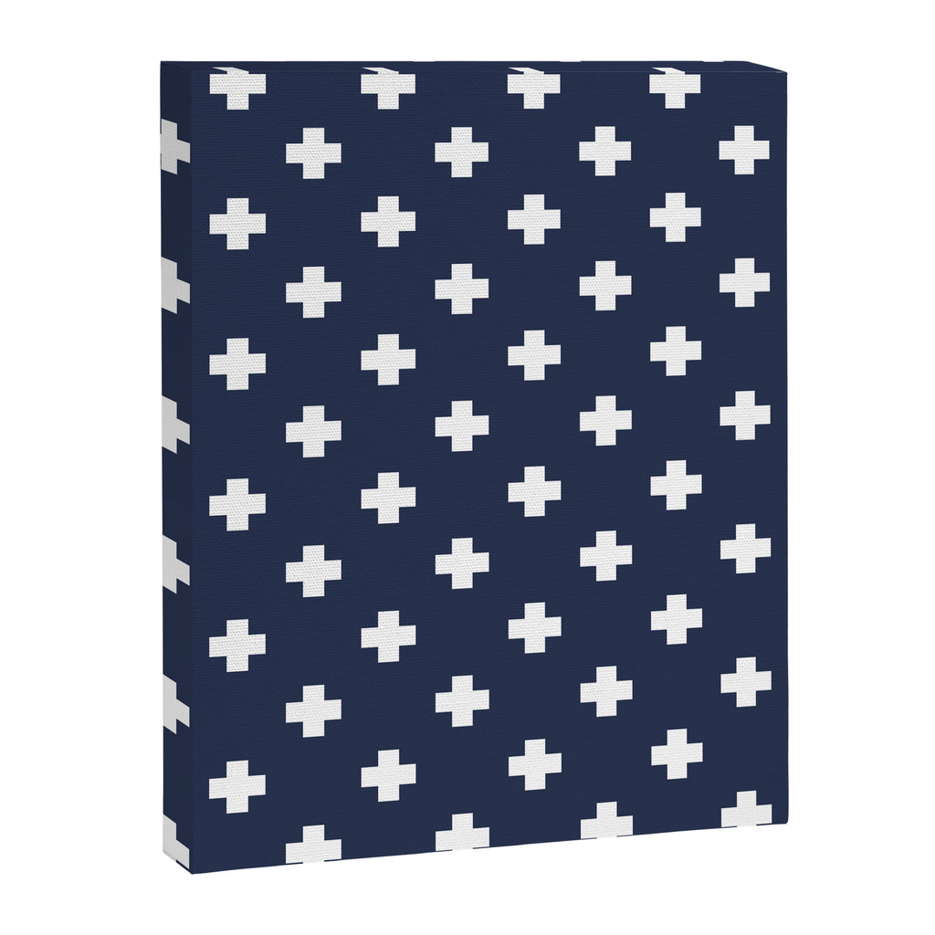 White Swiss Cross Pattern on Navy Blue background Canvas Print Gallery Image 8
