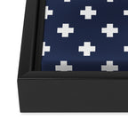 White Swiss Cross Pattern on Navy Blue background Framed Canvas Print Gallery Image 3