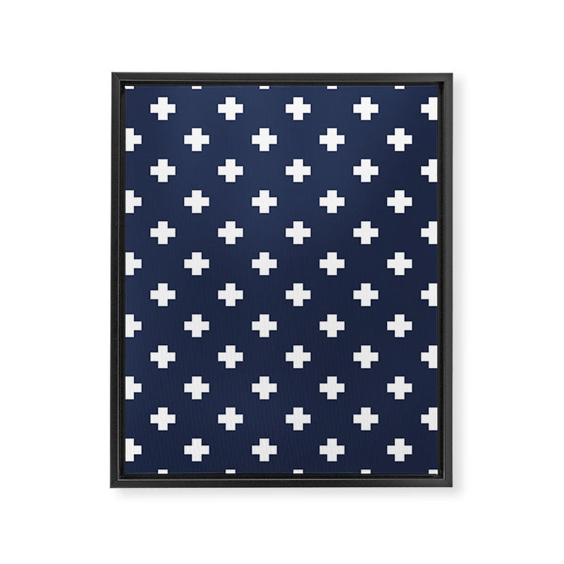 White Swiss Cross Pattern on Navy Blue background Framed Canvas Print Gallery Image 8