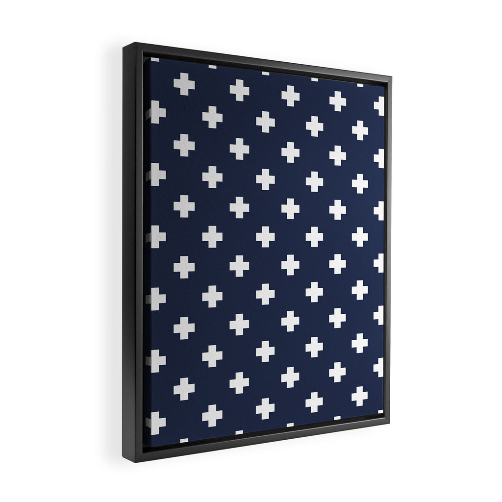 White Swiss Cross Pattern on Navy Blue background Framed Canvas Print Gallery Image 2