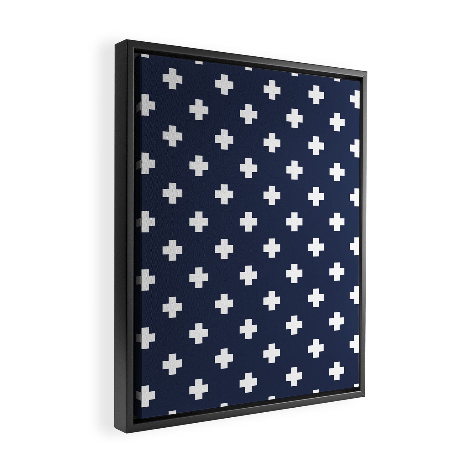 White Swiss Cross Pattern on Navy Blue background Framed Canvas Print Gallery Image 2