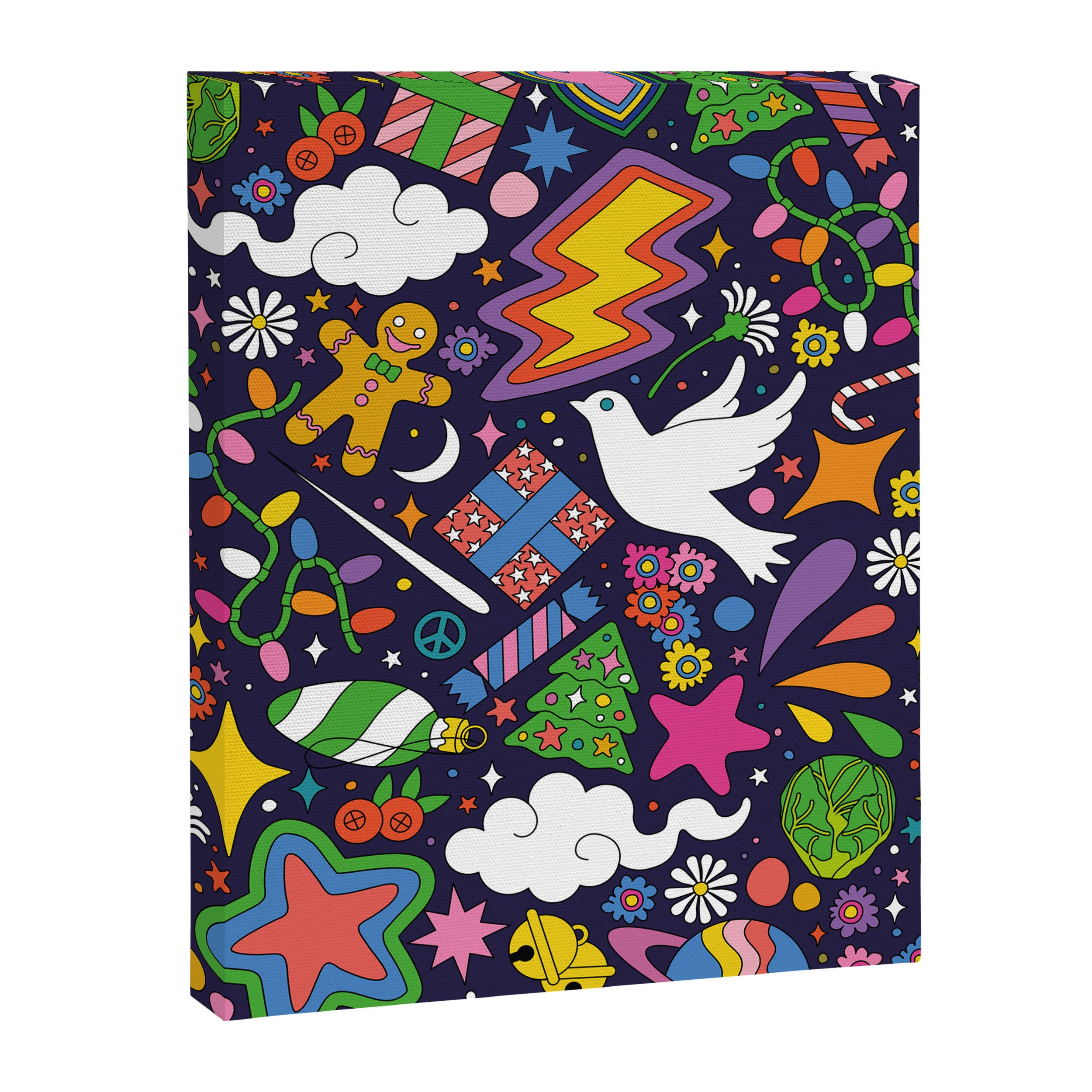 60s 70s psychedelic Modern Christmas Confetti Pattern Canvas Print Gallery Image 6