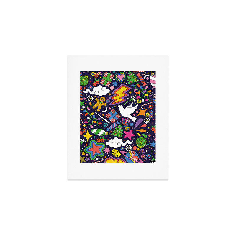 60s 70s psychedelic Modern Christmas Confetti Pattern Art Print Gallery Image 1
