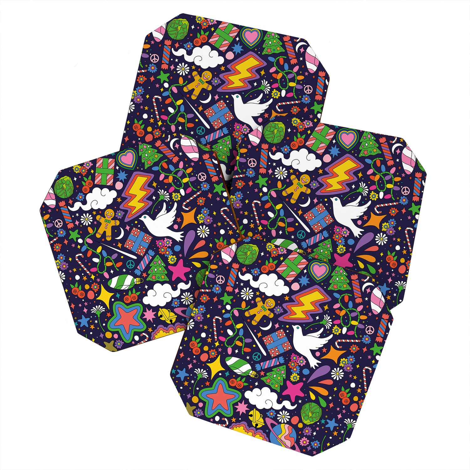 60s 70s psychedelic Modern Christmas Confetti Pattern Coaster Gallery Image 1