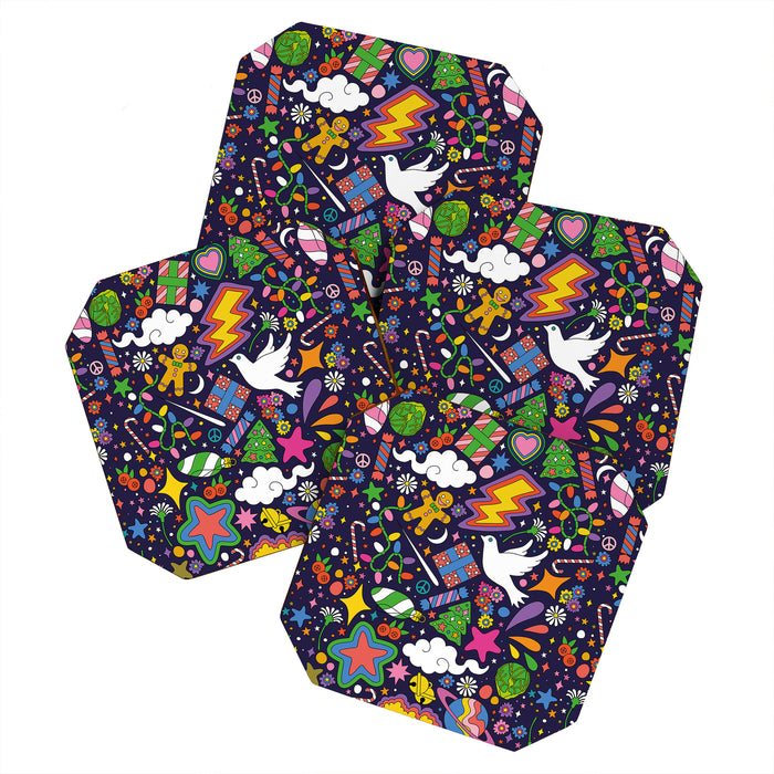 60s 70s psychedelic Modern Christmas Confetti Pattern Coaster Gallery Image 1