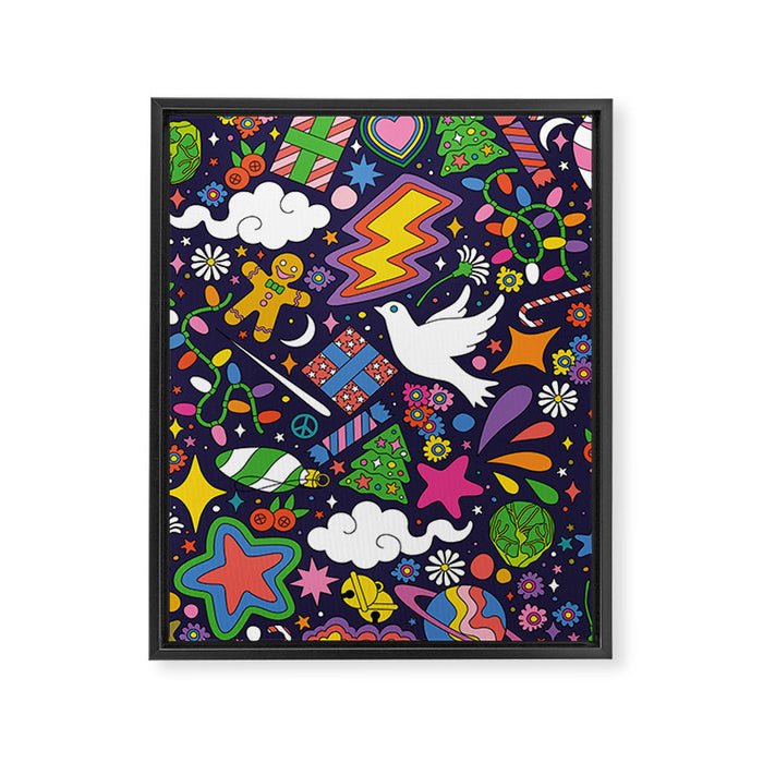 60s 70s psychedelic Modern Christmas Confetti Pattern Framed Canvas Print Gallery Image 1