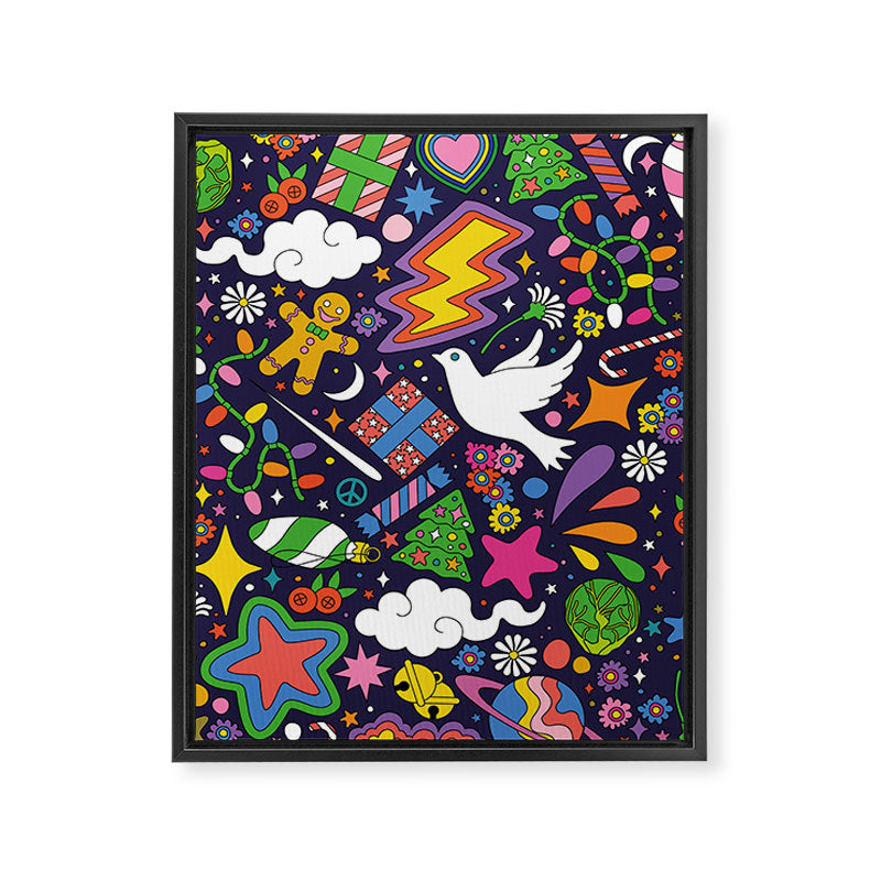 60s 70s psychedelic Modern Christmas Confetti Pattern Framed Canvas Print Gallery Image 6