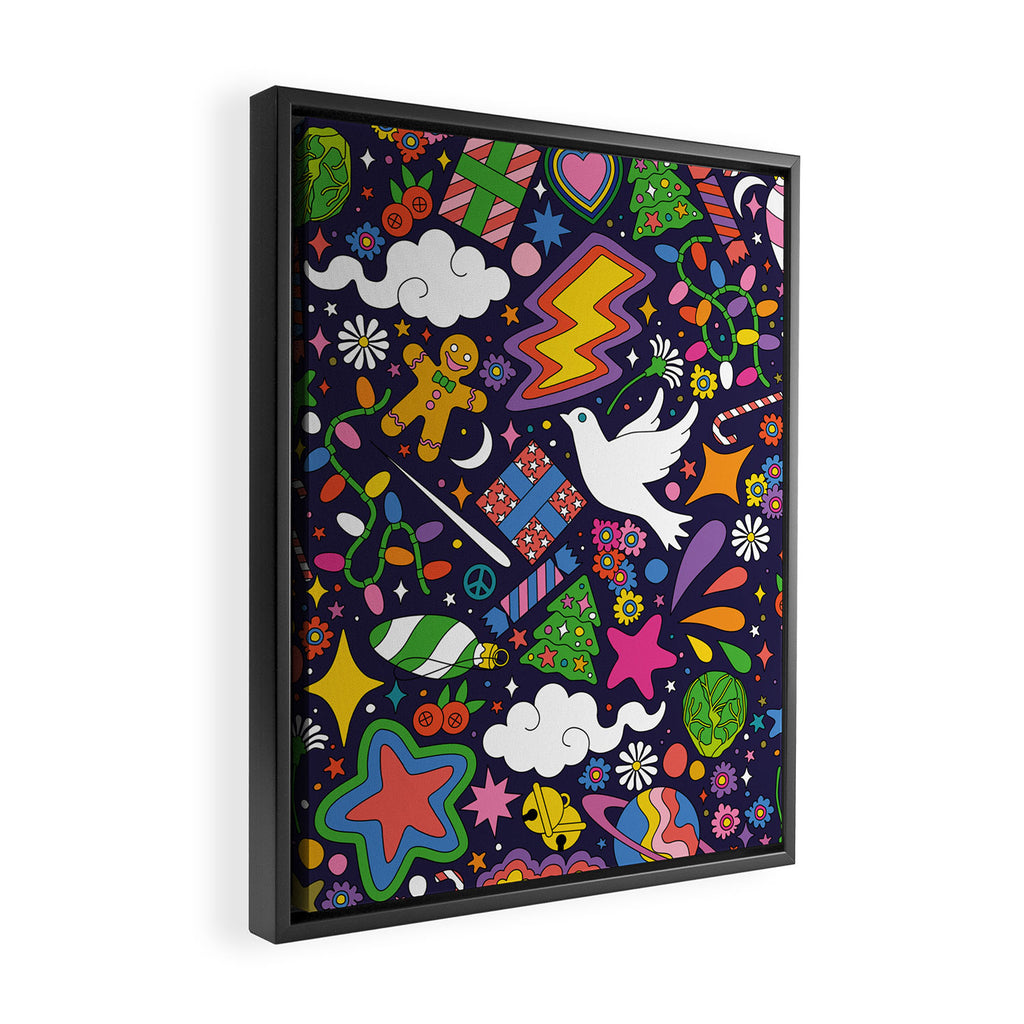 60s 70s psychedelic Modern Christmas Confetti Pattern Framed Canvas Print Gallery Image 2