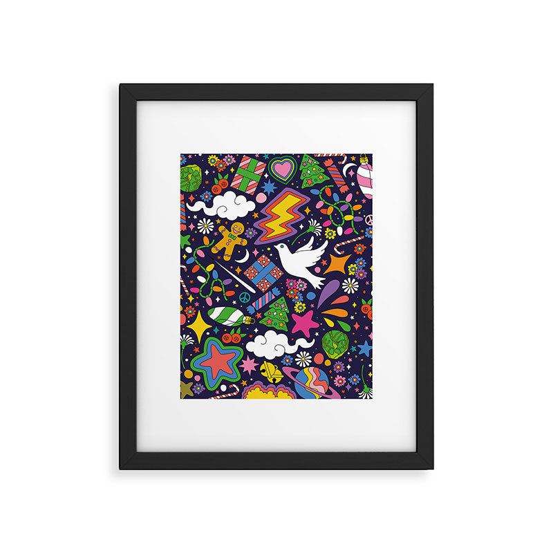 60s 70s psychedelic Modern Christmas Confetti Pattern Framed Art Print Gallery Image 5